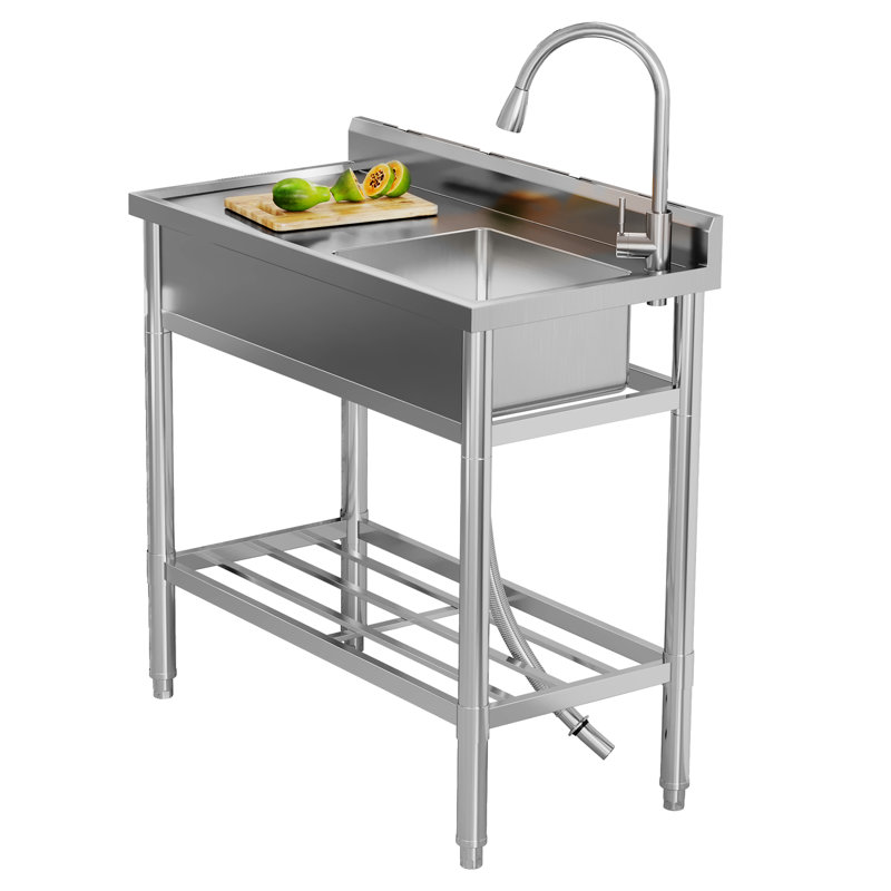 Freestanding Single Sink Commercial Kitchen Sink Set With Worktop Faucet