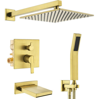 All Metal Shower System With Tub Spout, High Pressure 10 Inch Rain Shower Head And Handheld Shower Set, (Valve Included)