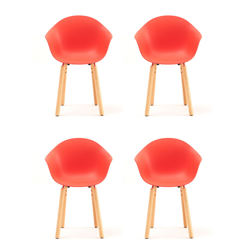Fauteuil TA (ensemble de 4), Rouge / Naturel