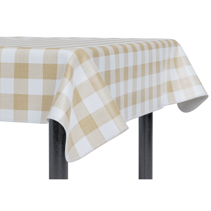 Nappe-Vinyle avec flanelle, rectangulaire, imperméable, facile à nettoyer, motif à carreaux, Blanc / beige, Rectangle 72 po