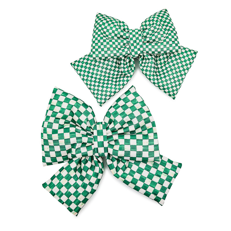 Check Bow, 2" H x 10" W x 11" D, Teal/White