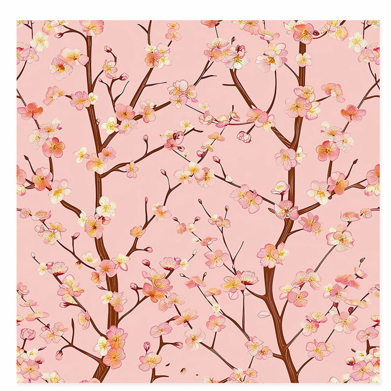 «Botanical Sakura Cherry Blossom Tree I», reproduction d'art asiatique sans cadre, H 24 po x l 24 po