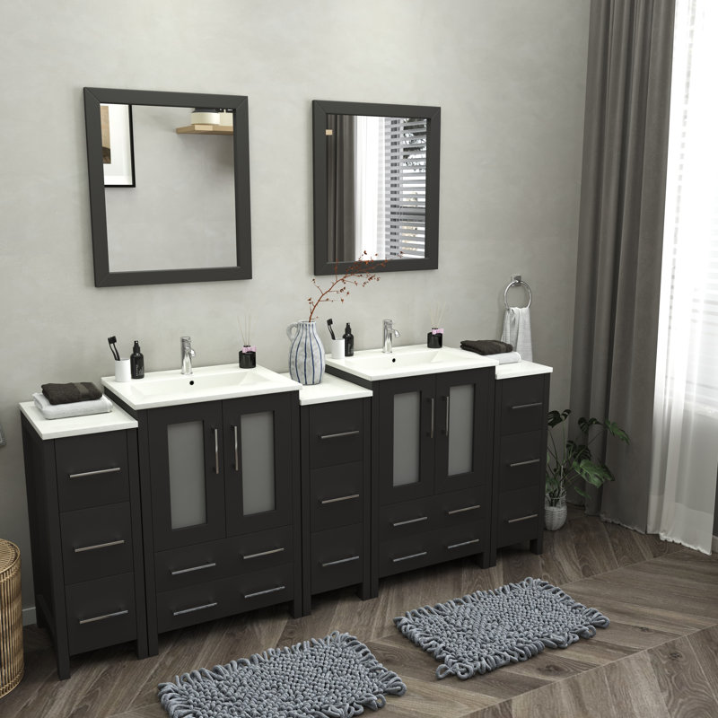  Framed 84" Double Bathroom Vanity Set, Espresso