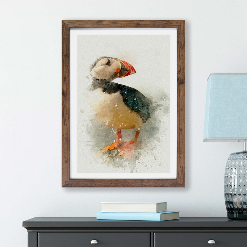 An Atlantic Puffin - Framed Print, 45cm H x 63cm W x 2cm D, Walnut