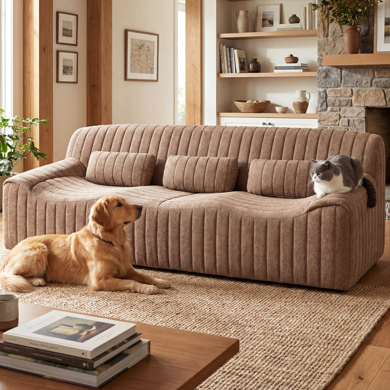 Canapé compressé en chenille adapté aux enfants et aux animaux de compagnie, canapé 3 places avec coussins et accoudoirs, pas d'installation et facile à déplacer, siège profond pour la chambre à coucher et le salon