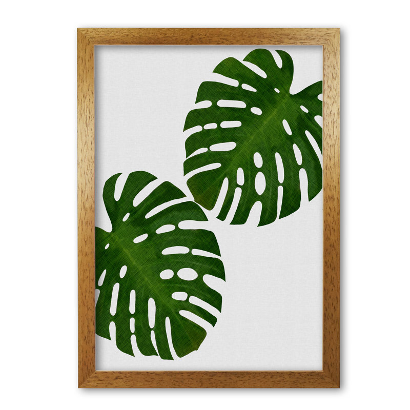 Monstera Leaf II - Single Picture Frame Print, Honey Oak Frame, 85 cm H x 60 cm W x 5 cm D