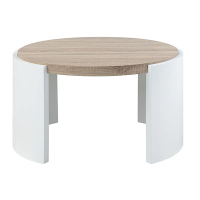 Table basse moderne de conception moderne en chêne et blanc, 32,98 po X 17,55 po, plateau de table spacieux de 45 mm d'épaisseur, fabriqué à partir d'un ajout élégant au salon