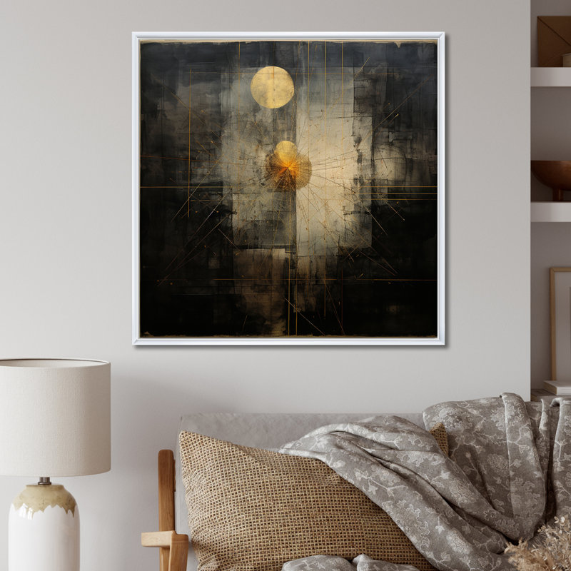 Pleine lune se levant - Illustration rétro, H 30 po x l 30 po x P 1 po, Cadre flottant blanc