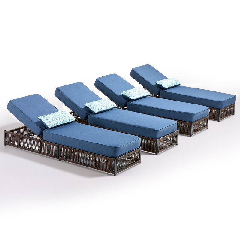 Chaise longue d'extérieur réglable en osier avec coussin Clybourn (ensemble de 4), Bleu