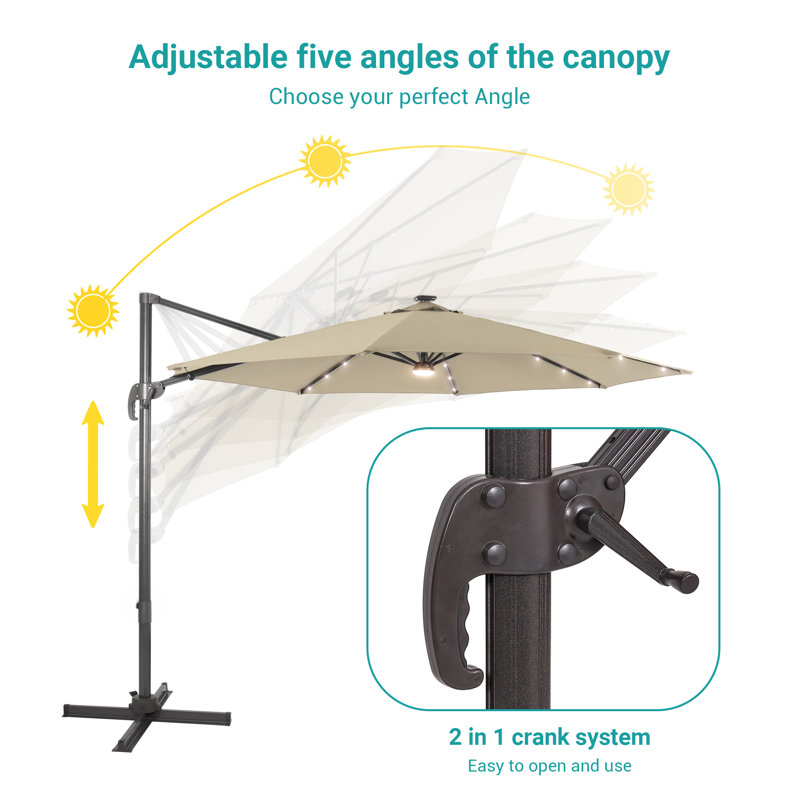 Destinnie 120'' Lighted Cantilever Umbrella, Beige