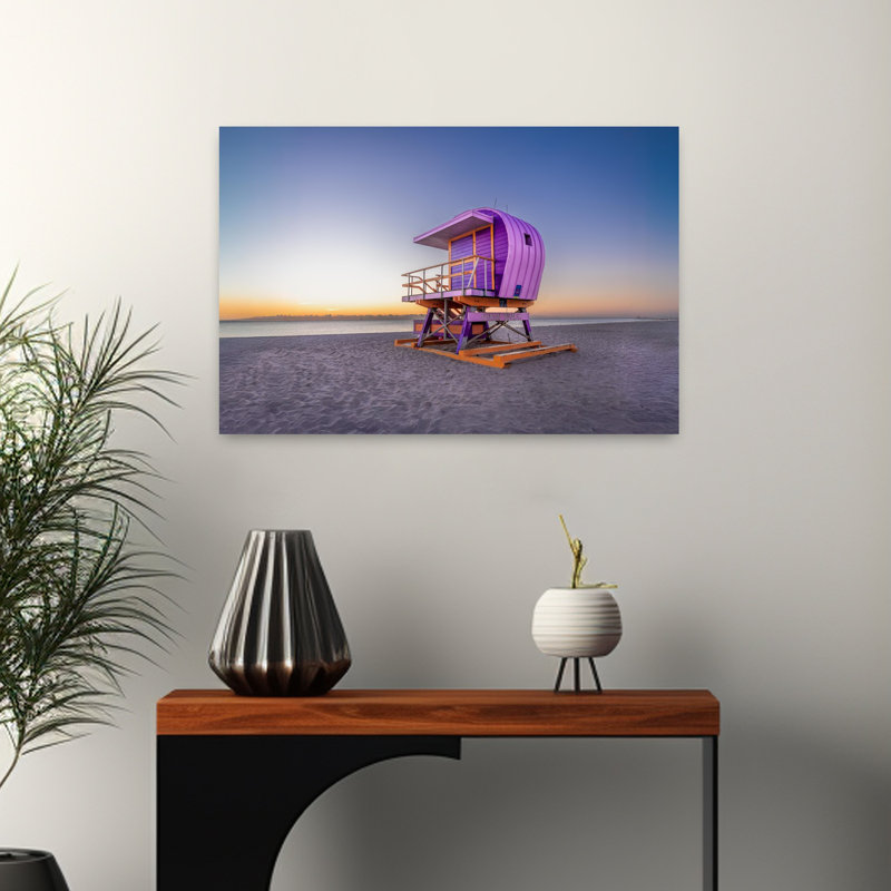 «Sunrise With A Pastel Lifeguard Station - Do The Colors Make This», art mural abstrait contemporain, H 16 po x l 24 po