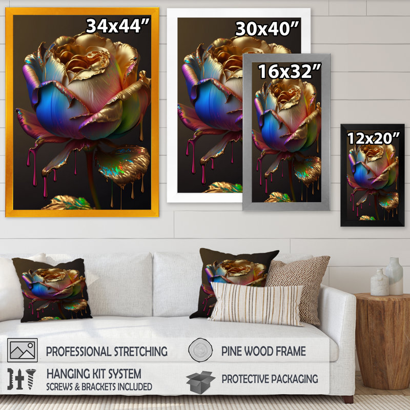 «Rainbow Peony», impression sur toile, H 32 po x l 16 po x P 1 po, Encadrement doré