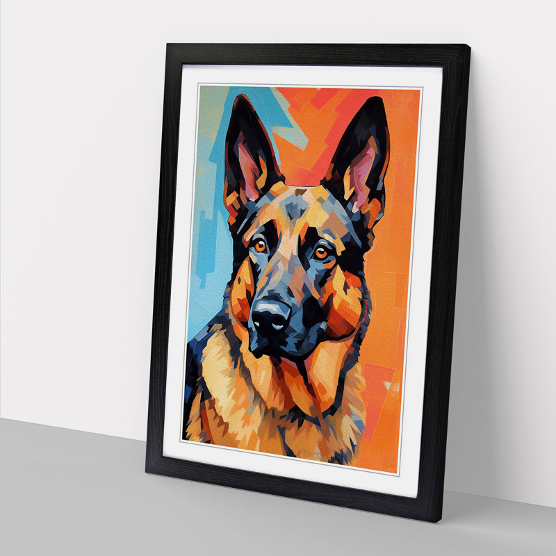 German Shepherd Art Deco No.2 - Framed Print, Black Framed, 34cm H x 25cm W