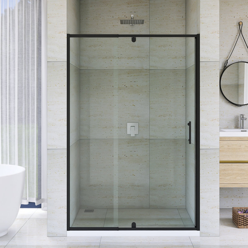 Porte de douche pivotante en aluminium avec système de fermeture magnétique 44-48 "x H 71" au fini noir mat, Noir mat