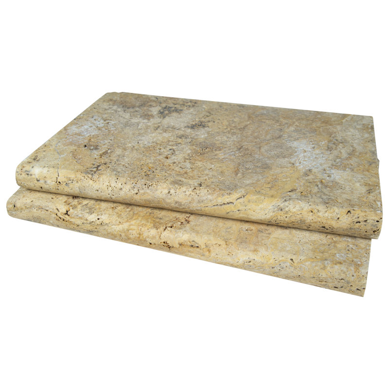 Marzana Aurelia 16 in. x 24 in. x 2 in. Honed Unfilled Brushed Travertine Pool Coping (2.67 sq. ft./unit, 1 Piece)