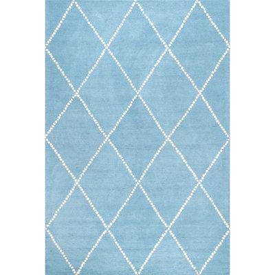 Tapis turquoise / blanc en laine Pariaman