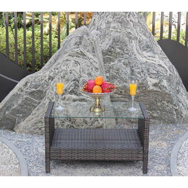 Table basse d'extérieur pour meubles de patio avec verre trempé transparent (y compris la table basse, sans les chaises)