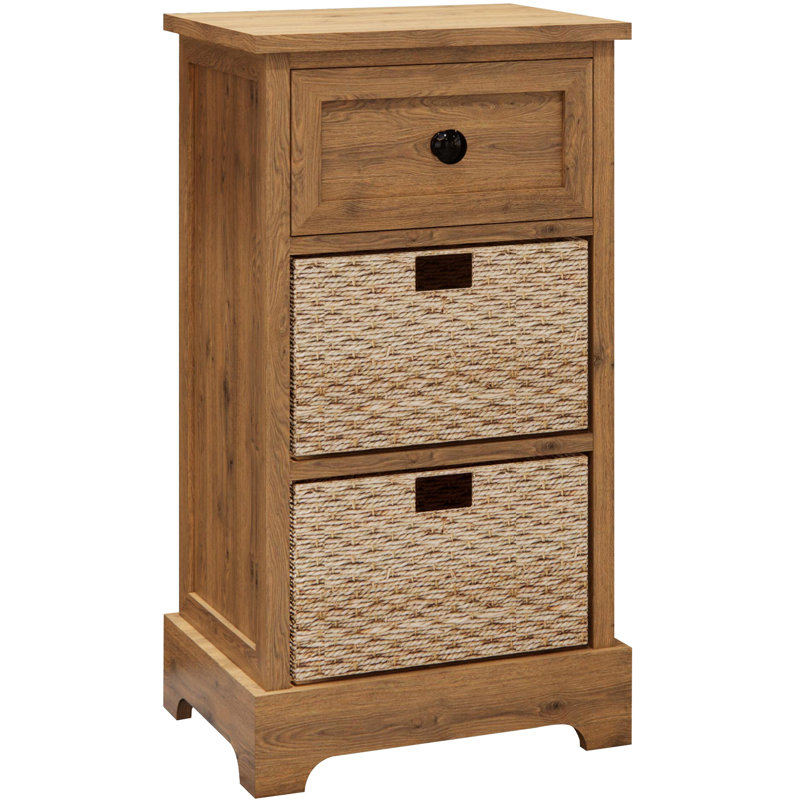 Armoire de rangement pour salle de bain avec 2 paniers tissés et tiroir, l 15 po x P 11 po x H 28 po, bois d'acacia, brun (acacia)