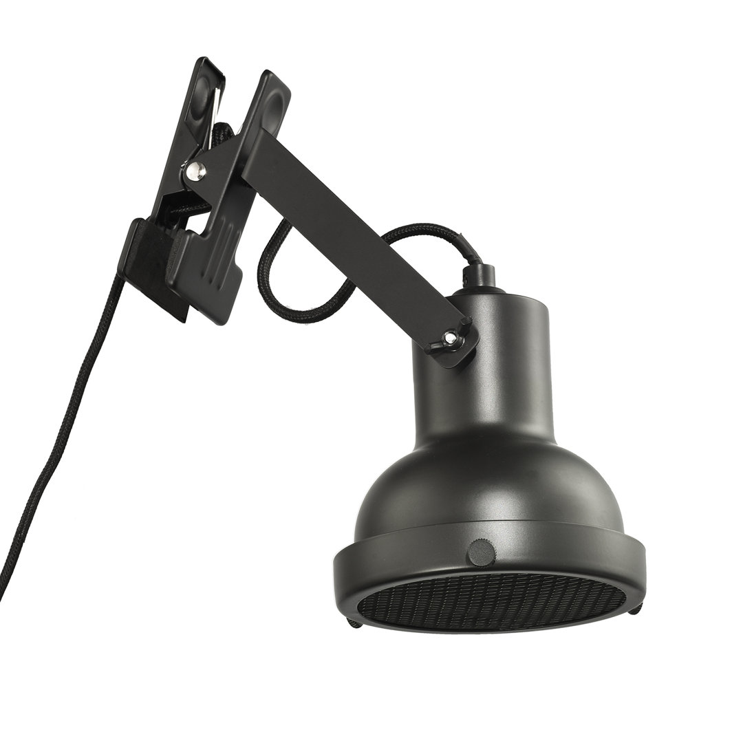 Industrial And Vintage Mat Black Clip On Light With Grid Style Adjustable Shade By Borough Wharf