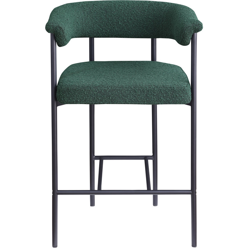 Malin Upholstered Counter Stool with Metal Frame, Green Boucle Fabric