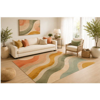 "Ultra Lightweight" 5' x 7' Abstract Wave Area Rug for Living Room, Soft Low Pile Indoor Rug with Non-Slip Silicone Backing, Modern Decorative Carpet for Bedroom, Dining Room, Office, Kids & Pets