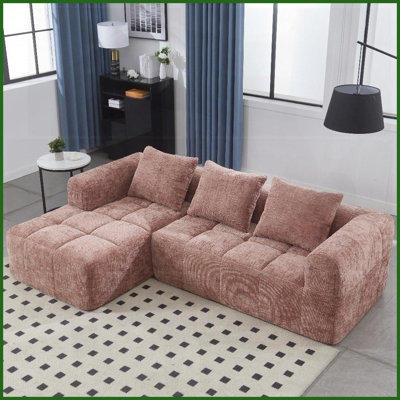 Canapé modulaire moderne en L en chenille de 98,42 pouces avec méridienne et amp; Poches latérales - Meubles de salon sans assemblage