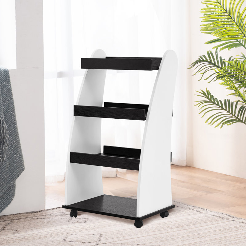 Salon Storage Trolley with Shelf and Wheels,Book Organizer, White, Black