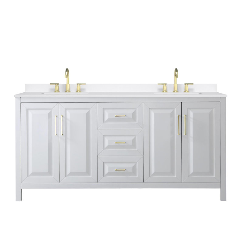 Daria 72'' W Vanity, White, Brushed Gold, Giotto Quartz