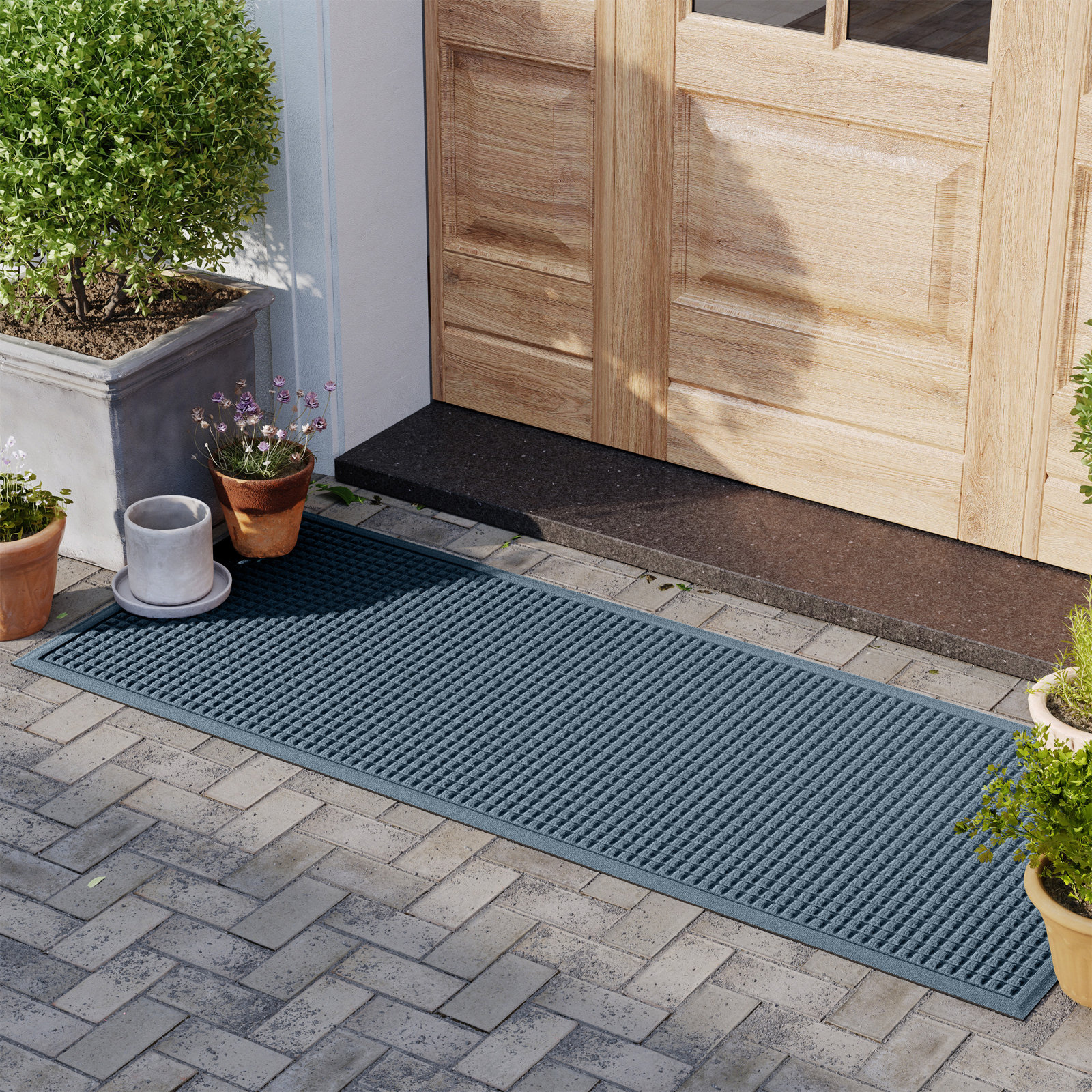 WaterHog Squares Non-Slip Doormat, Rectangle 1'10" x 5', Bluestone