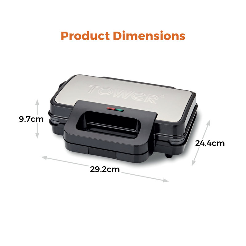 Tower Deep Filled Sandwich Maker with Non-Stick Coated Plate and Automatic Temperature Control, 900W, Stainless Steel