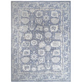 Hand Knotted Wool Area Rug in Blue; Gray