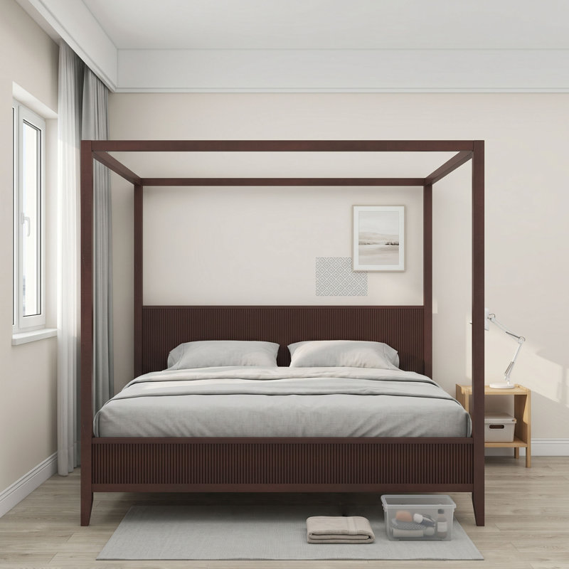 Lit plateforme à baldaquin avec tête de lit, Très grand lit, Espresso
