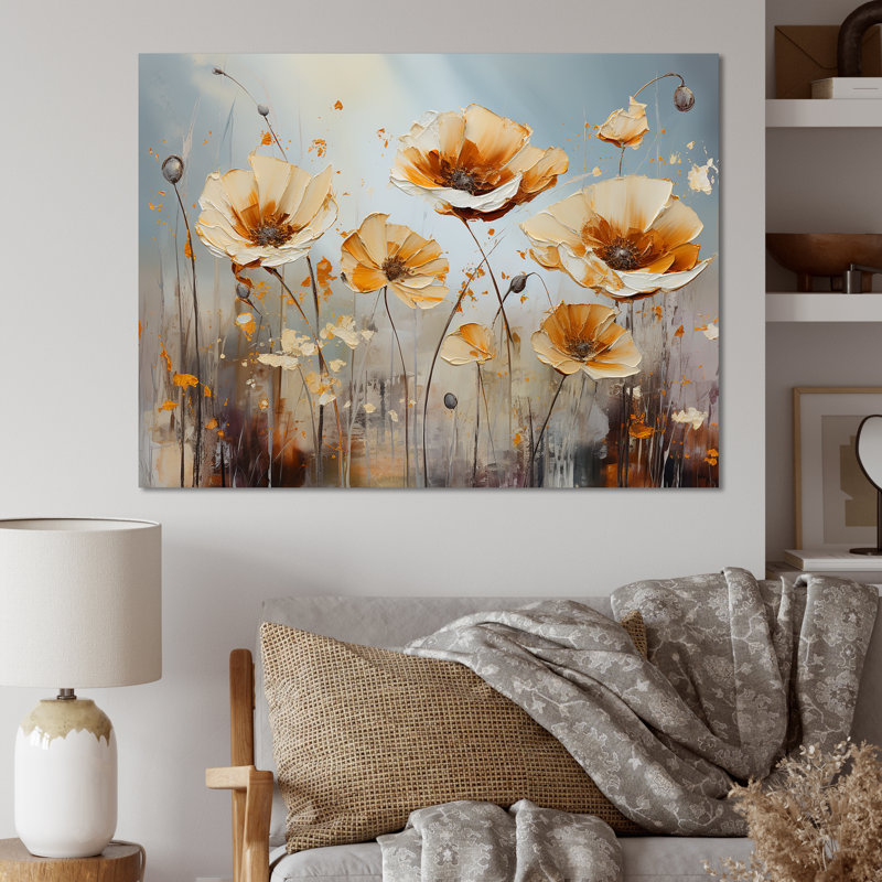 «Yellow and Grey Poppies Spatula», reproduction d'art sur toile, Toile tendue, H 30 po x l 40 po x P 1,5 po