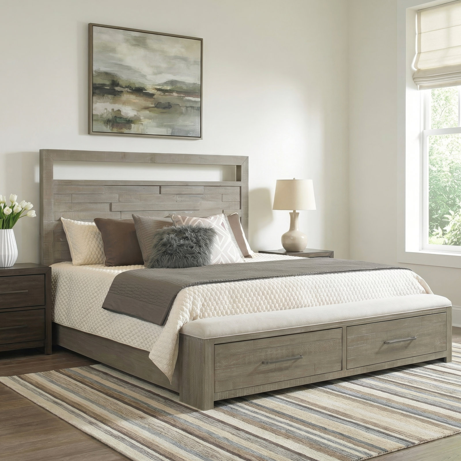 Mauve Upholstered Storage Bed
