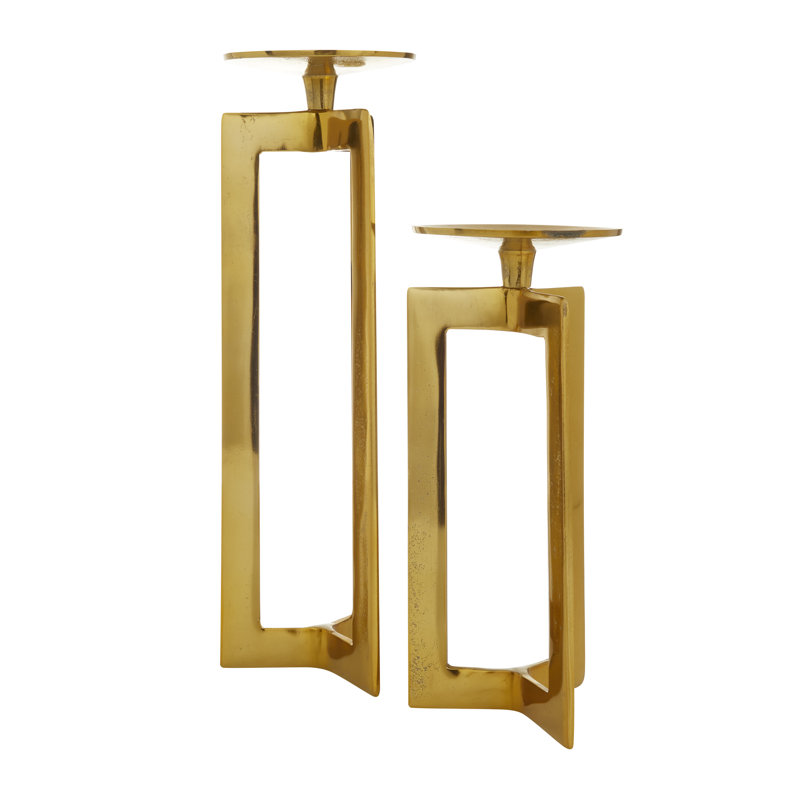 Ensemble de porte-bougie en aluminium, Or, H 13,85 po x l 4,55 po x P 4,35 po