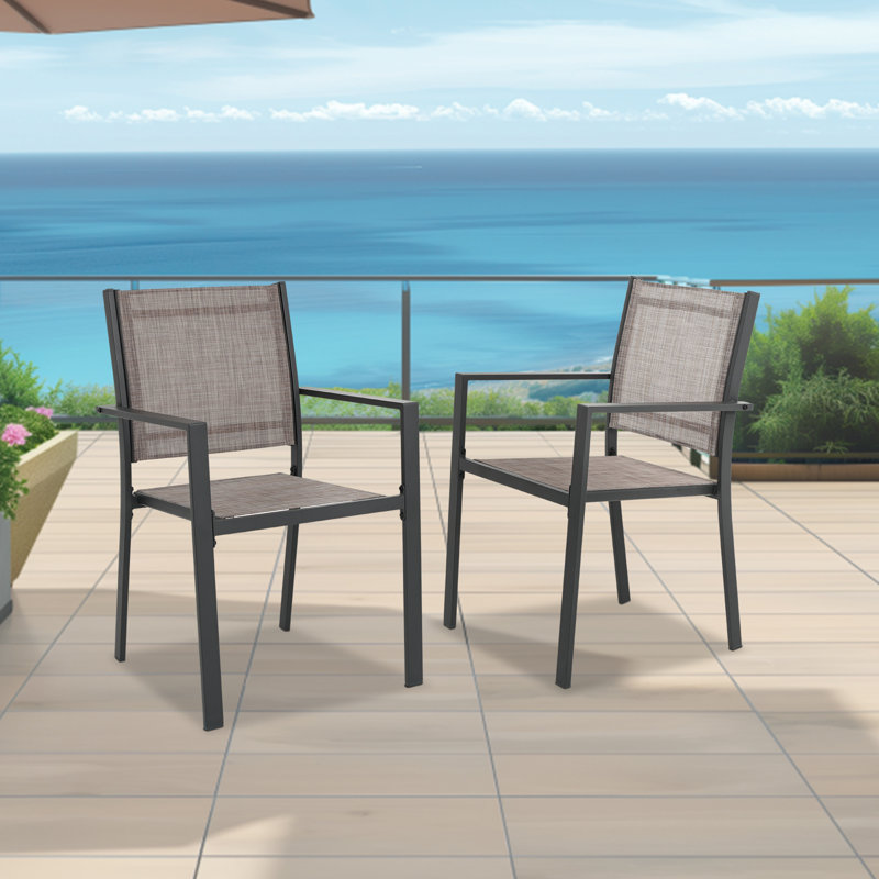 Ensemble de 2 chaises de salle à manger d'extérieur PVC-coated polyester