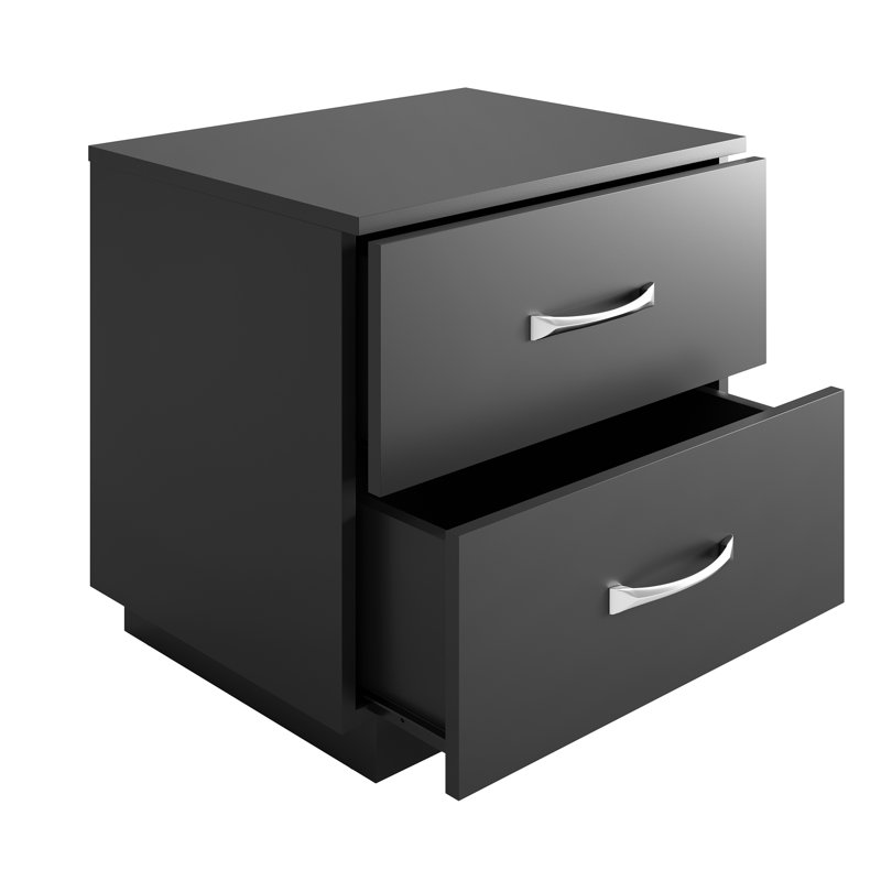 Sleep Hamilton Double Drawer Low Profile Nightstand, Black