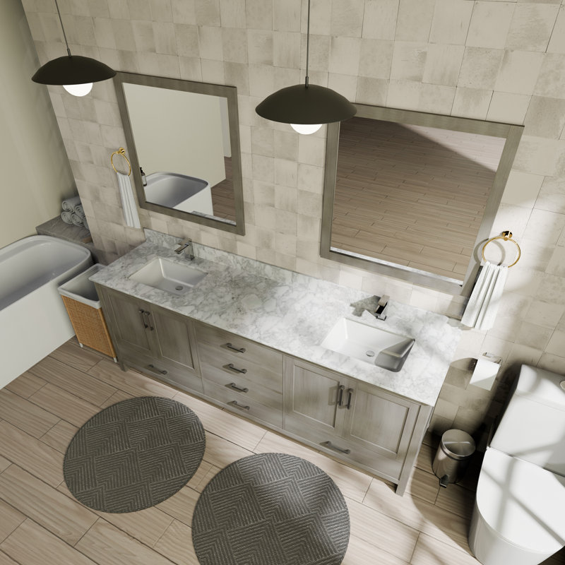 Jacques 80" Double Bathroom Vanity Set, Distressed Gray, White Carrara Marble