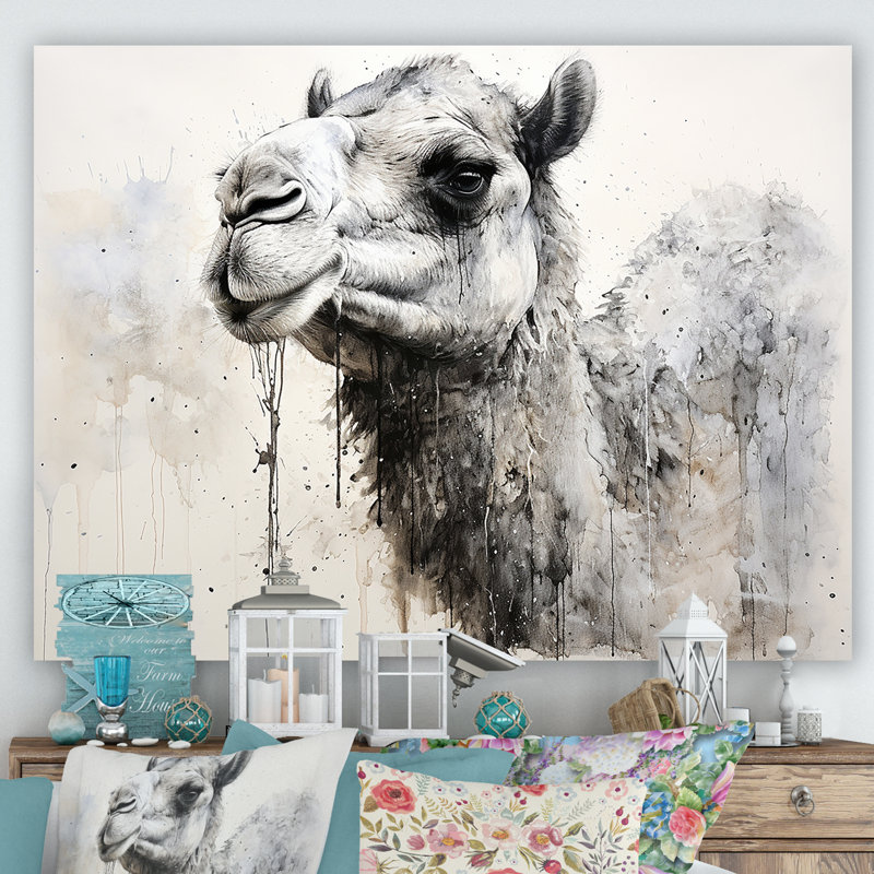 Minimalisme monochrome chameau sur toile, H 34 po x l 44 po x P 1,5 po, Toile tendue