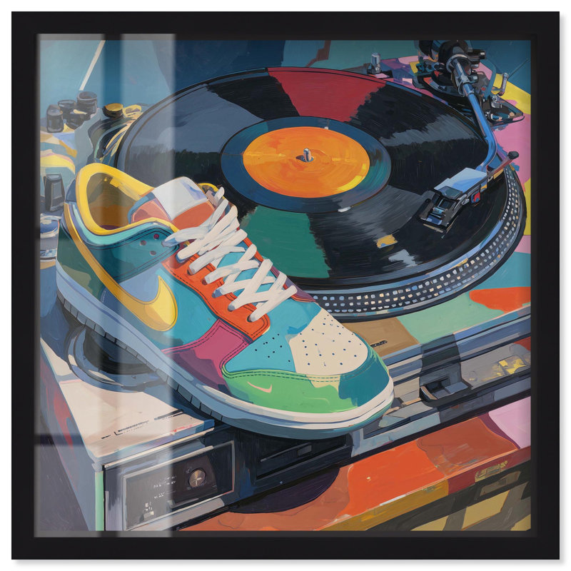 Sneaker avec un vinyle Sports Art Shadowbox par Art Remedy, H 21 po x l 21 po, Noir
