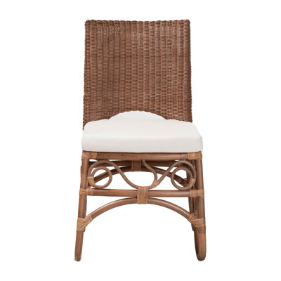 Bali & Pari Rivan Natural Rattan Dining Chair - Handcrafted Wicker Accent Chair With Woven Back And Cushioned Seat, Boho Coastal Seating For Dining Ro