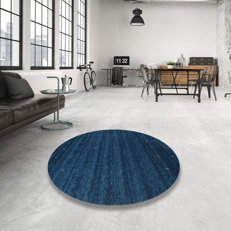 Tapis de zone bleu marine contemporaine, Rond 5 pi