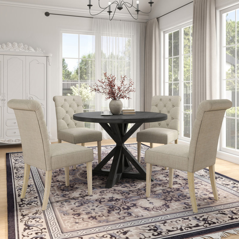 Ensemble de salle à manger 5 pièces Banff, table ronde avec 4 chaises capitonnées Banff, Beige