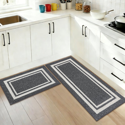 Caylon Kitchen Mat with Non-Slip Backing, 2-Piece Kitchen Rugs Super Absorbent & Machine Washable - Dirt-Resistant Mat for Kitchen, Laundry Room, Entryway