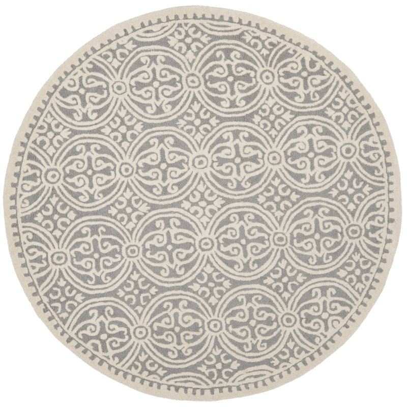 Tapis géométrique en laine touffeté à la main Sadik, Rond 9 pi