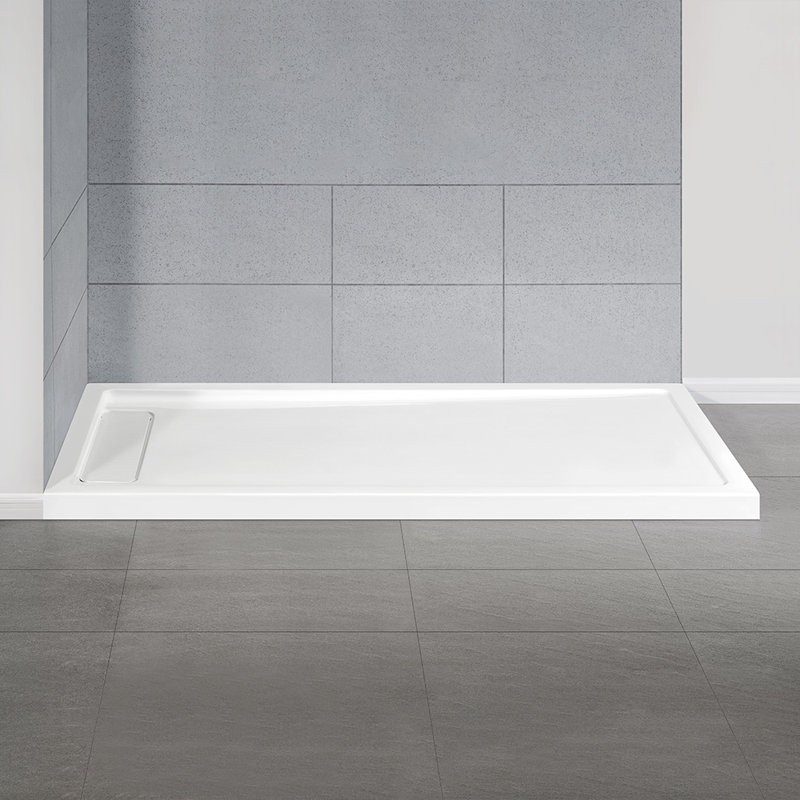 White Acrylic 72x36 Rectangular Shower Base with Hidden Drain