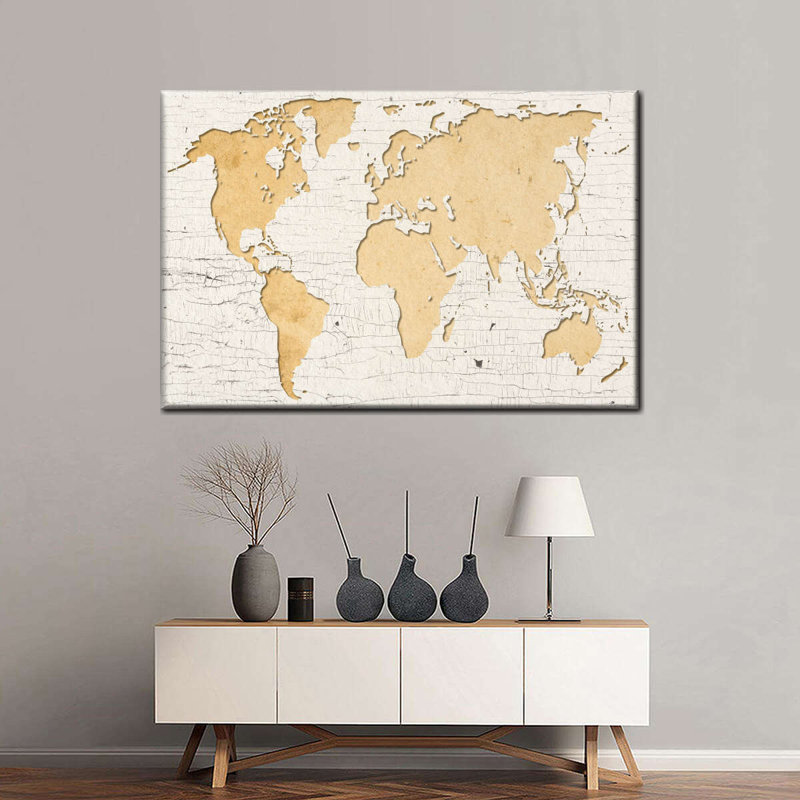 Carte du monde beige, H 20 po x l 30 po x P 1,25 po