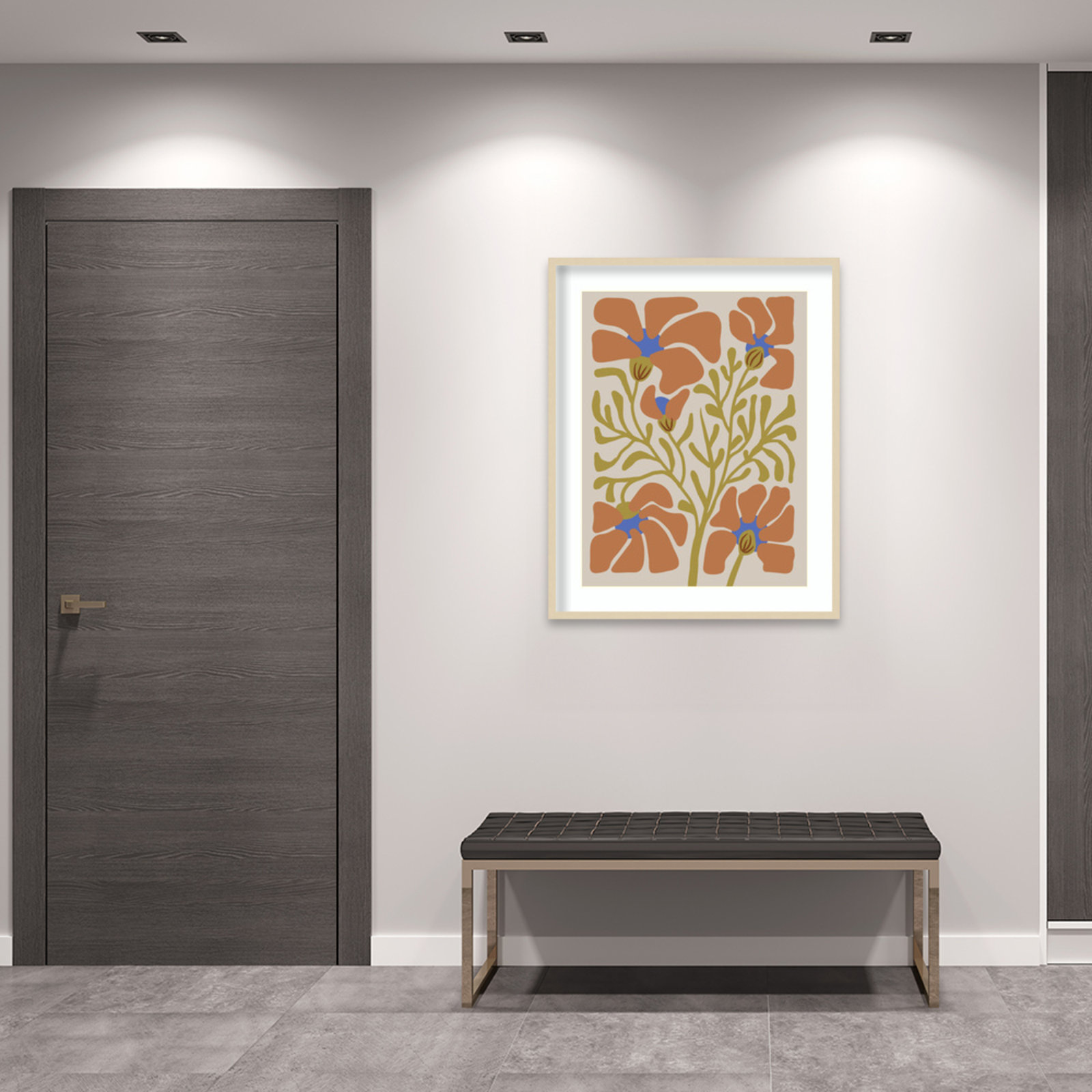 Expressive Abstract House Plant Orange On Tan Framed On Paper by The Creative Bunch Studio Print, Brown, 41" H x 33" W x 1" D