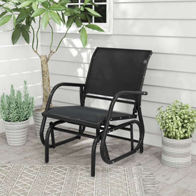 Outdoor Single Swing Glider Rocking Chair Armrest Garden Porch Backyard Black