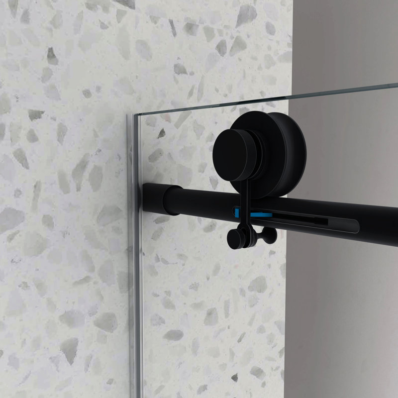 Porte de douche 6076 noir mat, un panneau fixe et décalé, poulie en acier inoxydable 304 de 70 mm, nettoyage nano, porte de salle de bain en verre trempé mobile, caractéristique, propre,